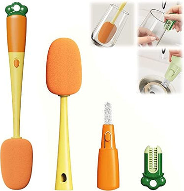 3 in 1 Cup Lid Crevice Cleaning Brush, Multifunctional Bottle Cleaning Brush Suitable for Kitchen Water Bottle Cover Feeding Nozzle Glass Cup Crevice Home Kitchen Washing Tool (Type A Orange)